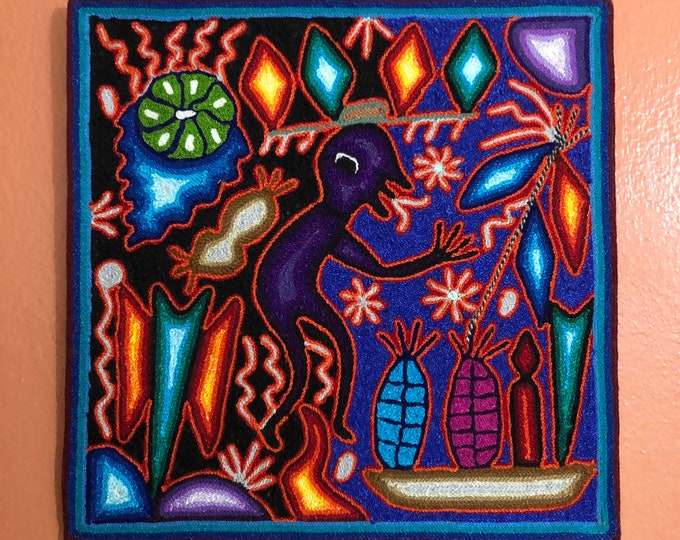 Huichol Yarn Painting from Nayarit, Mexico (11 3/4” x 11 3/4”)