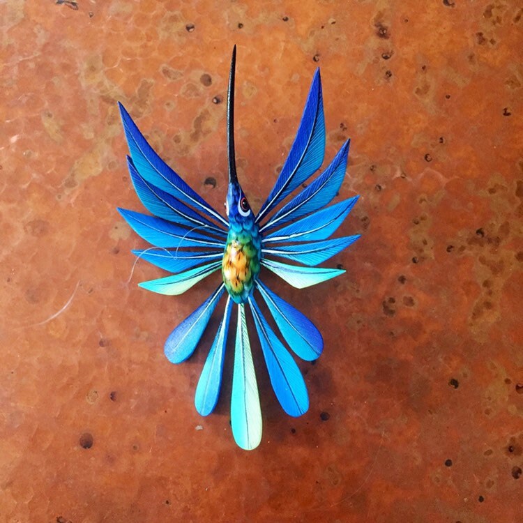 Alebrije Blue Hummingbird by Roberto and Esperanza Martinez