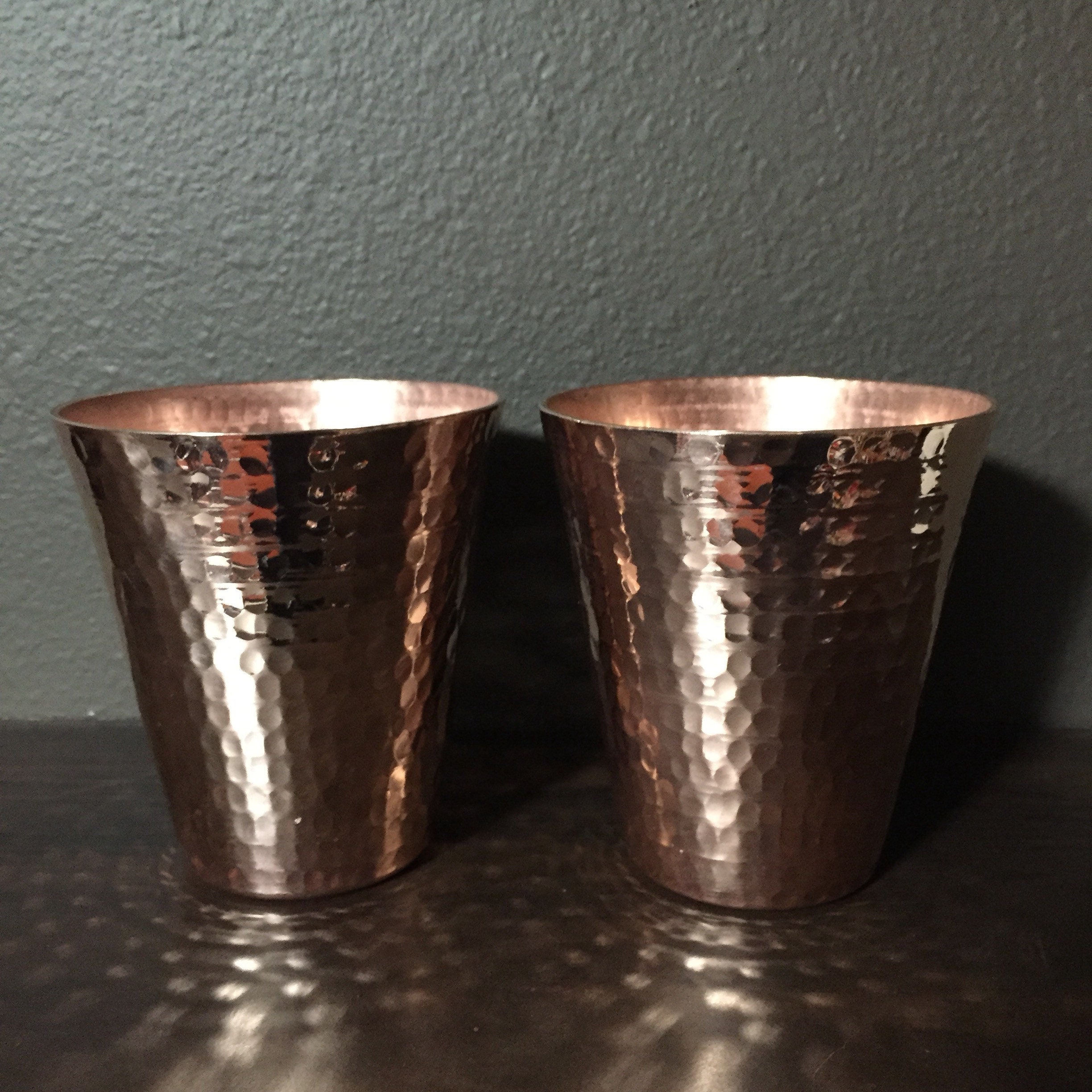 2-pack of handcrafted heavy gauge hammered copper 10oz water cup ...