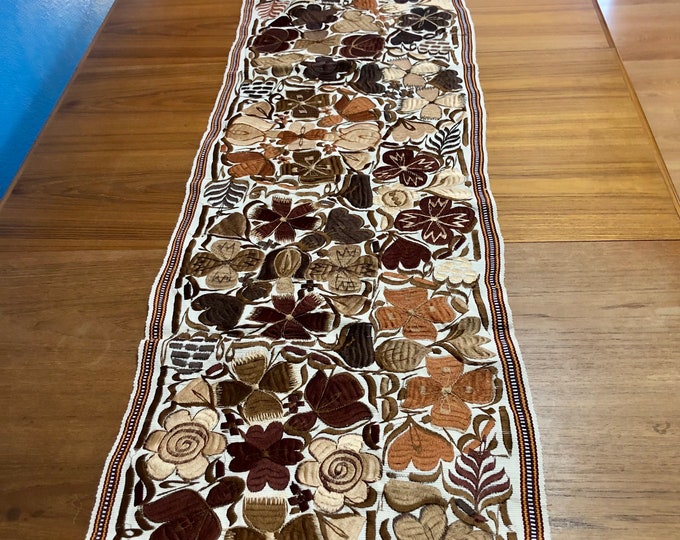 Hand Woven Bed Scarf / Table Runner / Wall Art with Multi-color Embroidery (approx. 96" x 17")