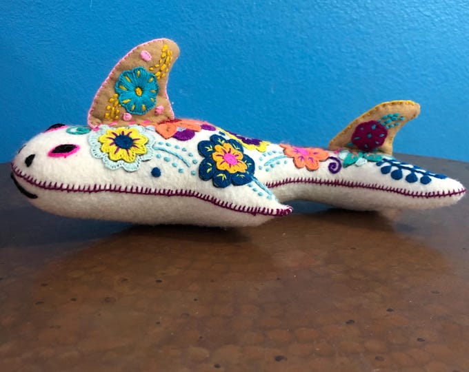 Hand Sewn Stuffed Animal Shark Plush Toy with Premium Colorful Embroidery