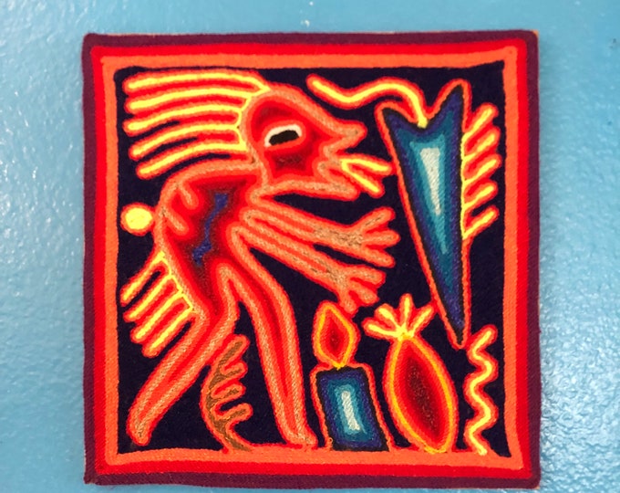 Huichol Yarn Painting from Nayarit, Mexico (7 7/8” x 7 7/8”)