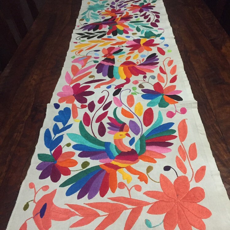 Otomi Hand Embroidered Table Runner Multicolor