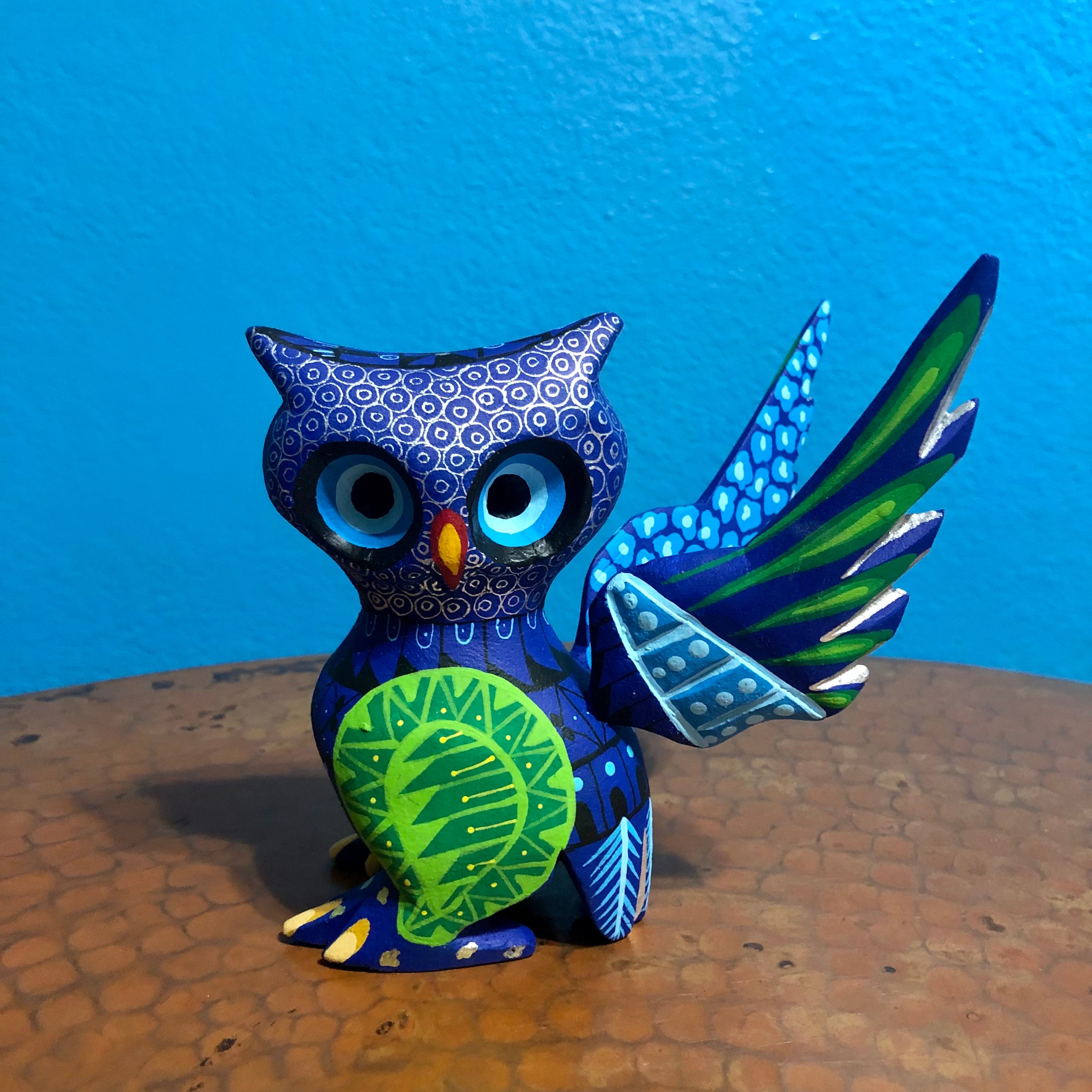 Alebrije Owl Handcrafted Wood Carving by Zeny Fuentes & Reyna Piña from