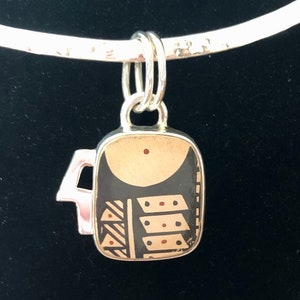 One of a Kind Mata Ortiz Sterling Silver Pendant - unique indigenous ceramic pottery shard set in a .950 pure silver bezel