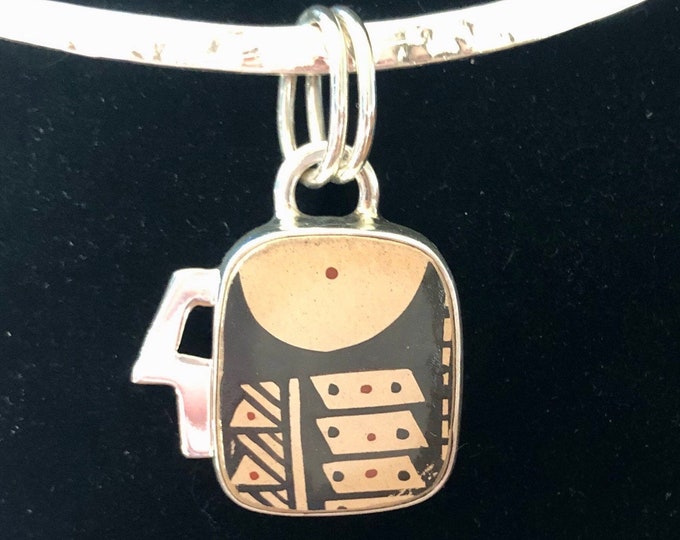 One of a Kind Mata Ortiz Sterling Silver Pendant - unique indigenous ceramic pottery shard set in a .950 pure silver bezel