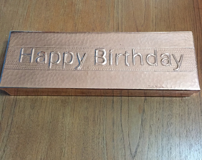 Pure Hammered Copper Happy Birthday Jewelry Keepsake Box - 12" x 1.5" x 4"