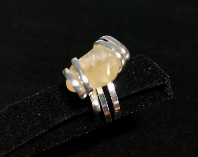 One of a Kind Polished Citrine Crystal Ring set in Silver.