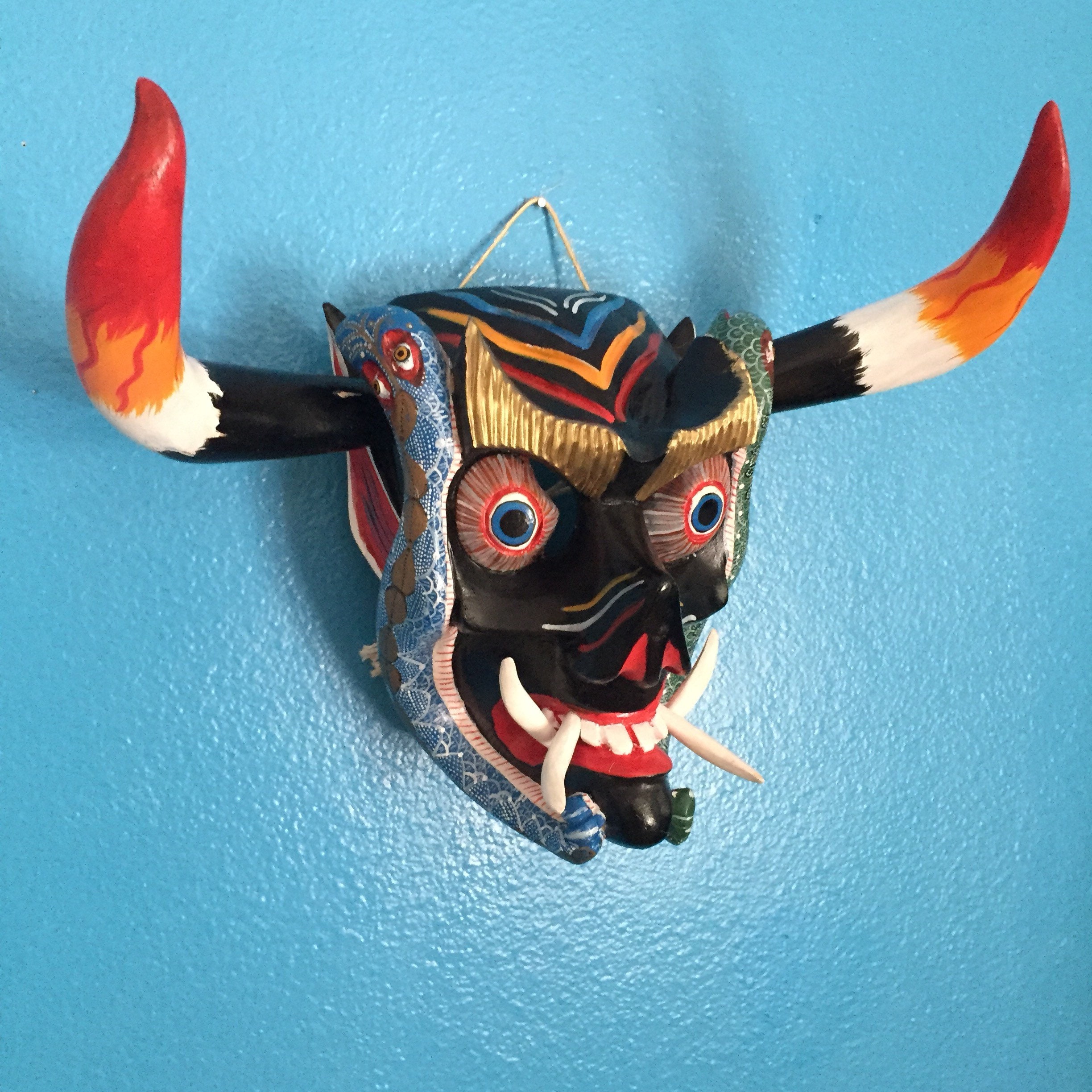 Medium Size Mexican Decorative Indigenous Diablo Devil Hand Carved Wood