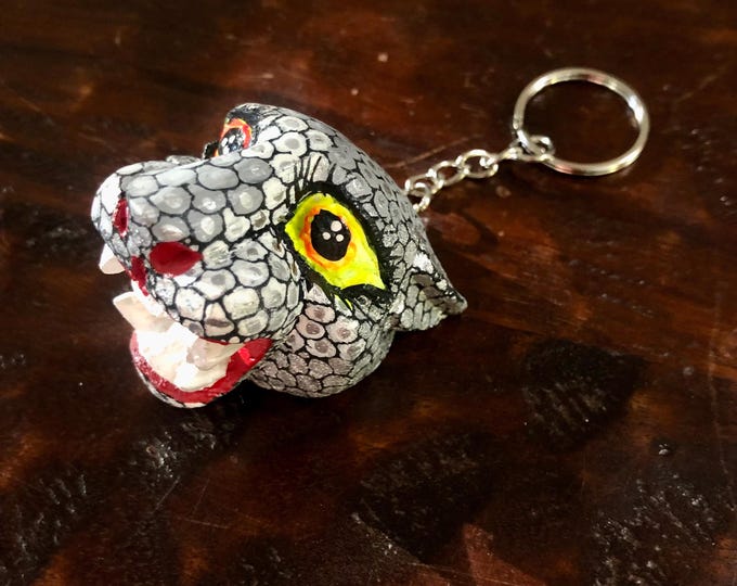 Alebrije Alebrije Jaguar Head Keychain  Handcrafted Wood Carving by Esperanza Martinez from Oaxaca, Mexico.