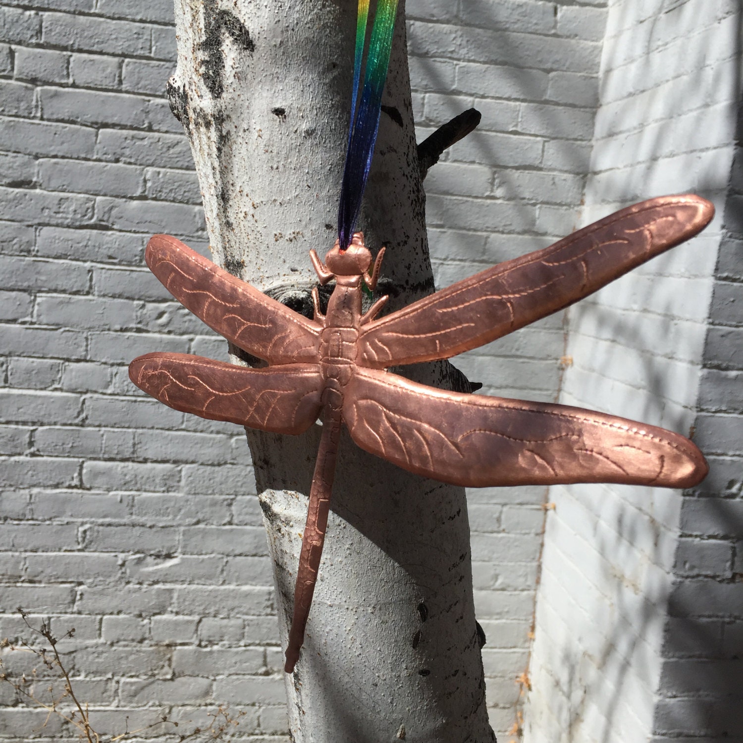 Handcrafted Pure Hammered Copper Hanging Dragonfly 10 x 6