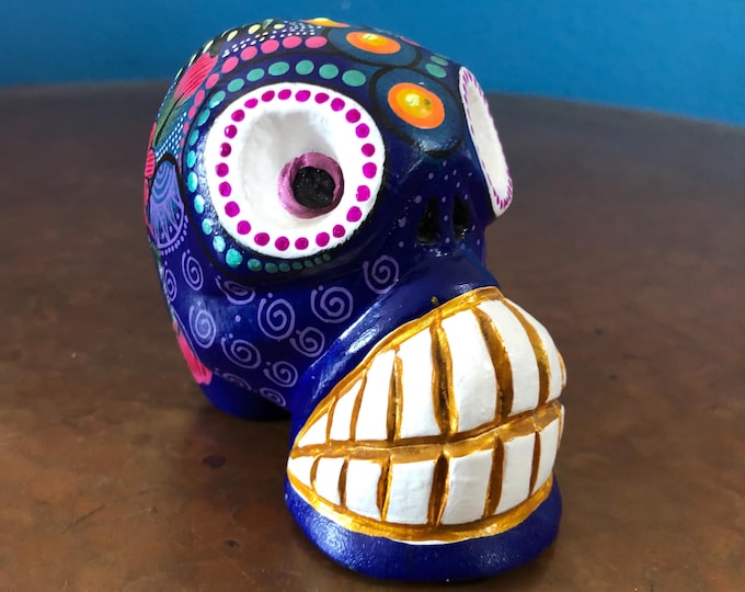 Alebrije Calavera Skull Handcrafted Wood Carving by Luis Garcia from Oaxaca, Mexico.