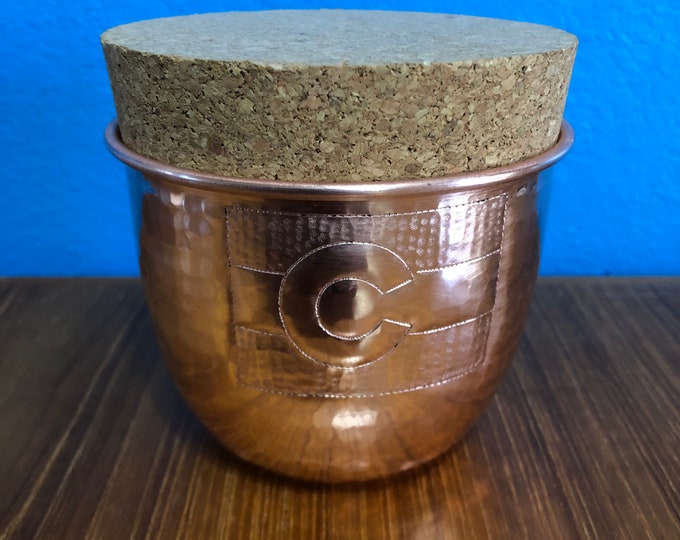 Hammered Copper Storage Container with Colorado Flag Engraving