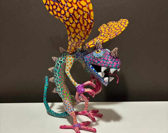 Handcrafted Paper Mache Alebrije Gecko Dragon Creature by César Miguel (Mexico City, Mexico)
