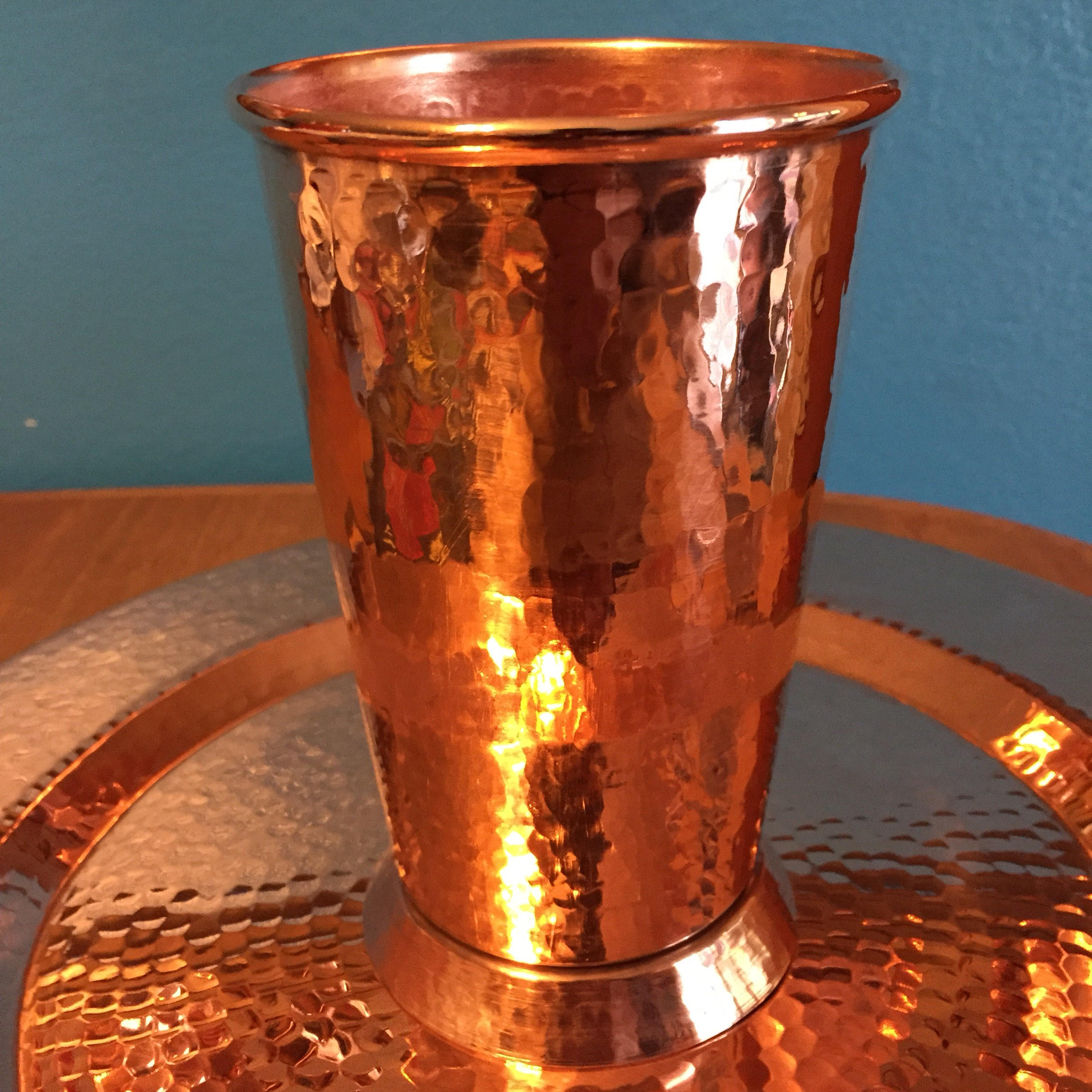 18oz Moscow Mule Hammered Copper Tumbler, tapered w/ pedestal base