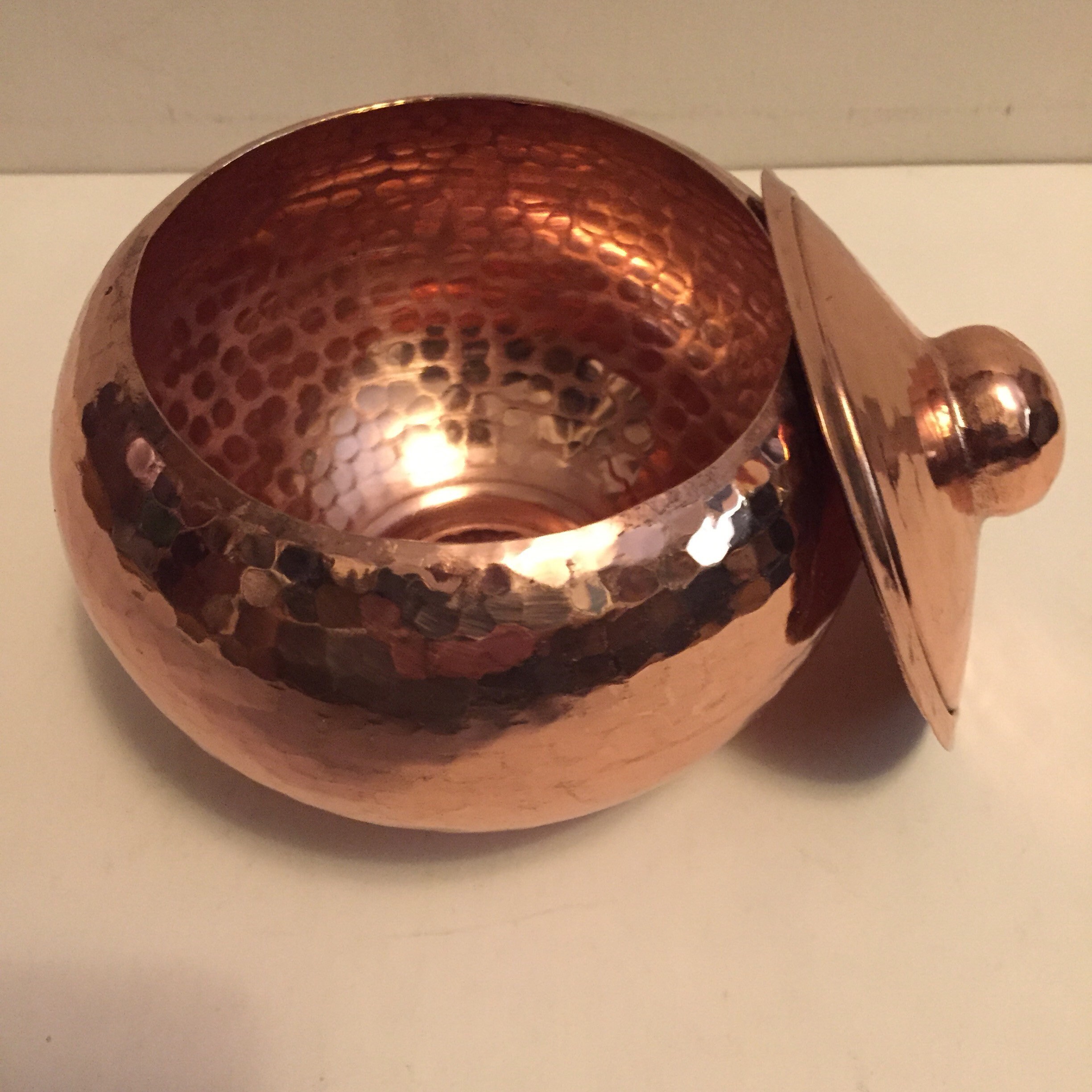 Hammered Copper Round Storage Container with Lid