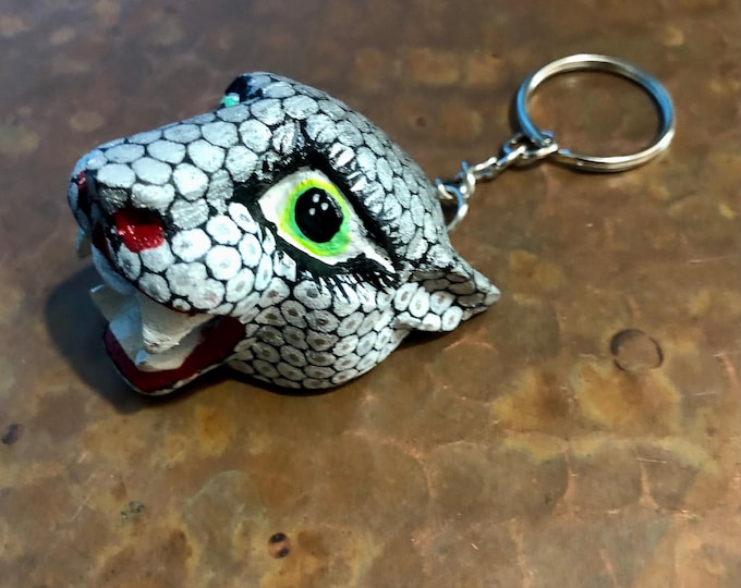 Alebrije Alebrije Jaguar Head Keychain  Handcrafted Wood Carving by Esperanza Martinez from Oaxaca, Mexico.