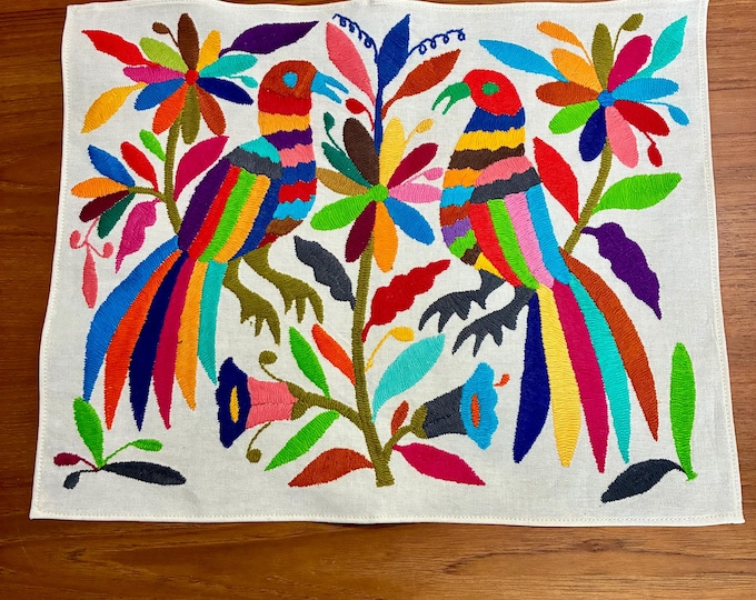 Hand Embroidered Otomi Placemat: Mexican Folk Art Decor (16.5" x 13")