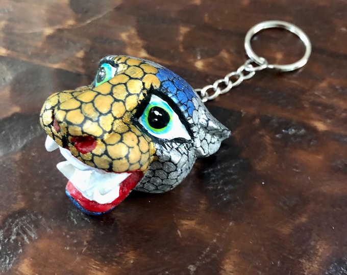 Alebrije Alebrije Jaguar Head Keychain  Handcrafted Wood Carving by Esperanza Martinez from Oaxaca, Mexico.