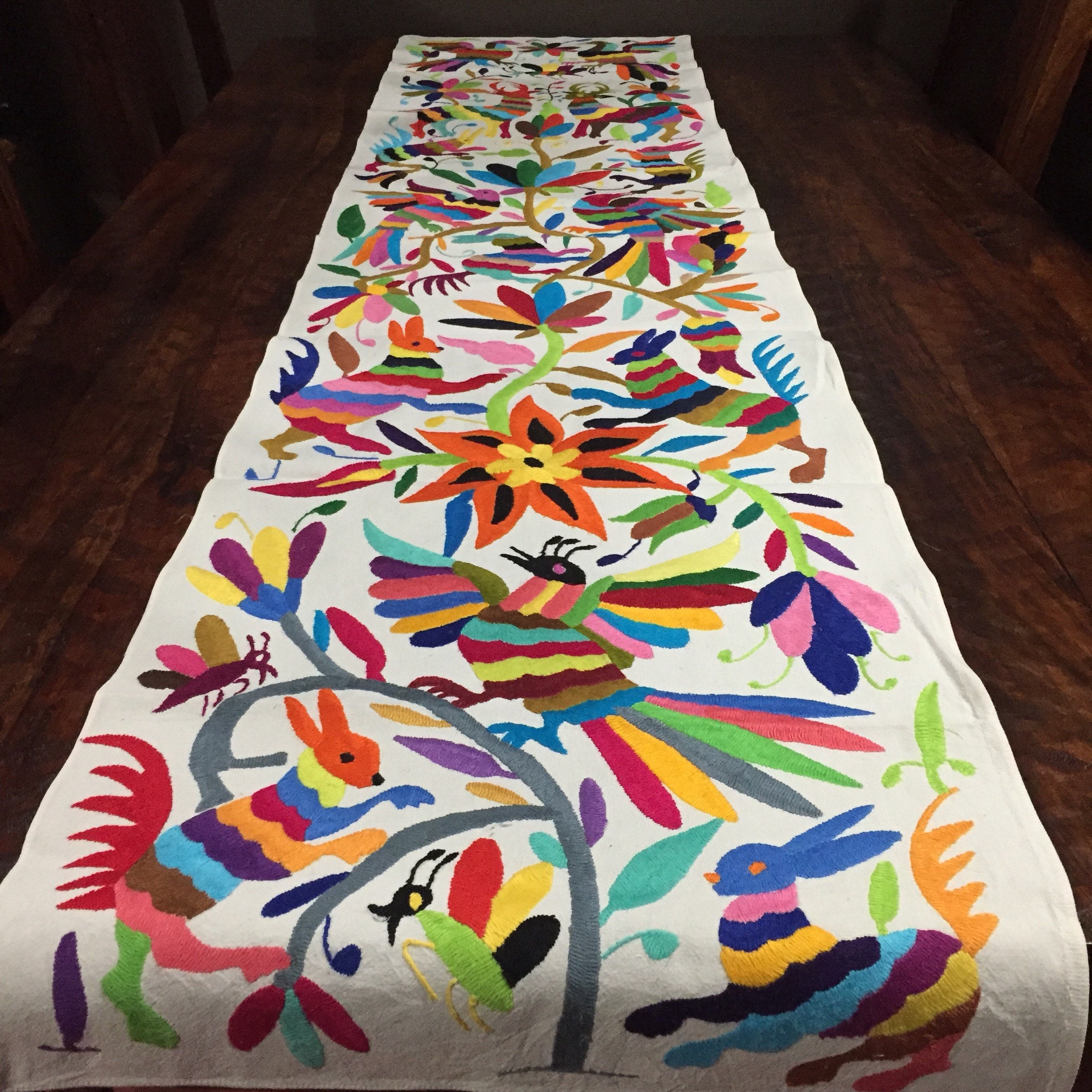 Otomi Hand Embroidered Table Runner Multicolor