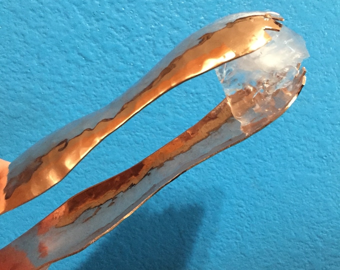 Hammered Copper Serrated Ice Tongs