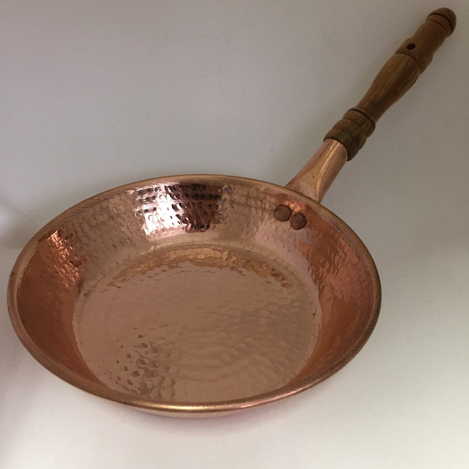 Hammered Copper 8 frying pan with wood handle