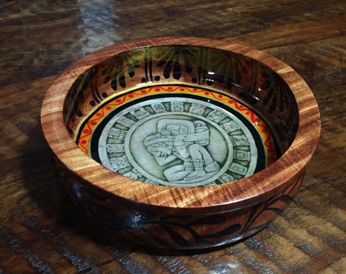 Handcrafted painted decorative mesquite bowl (12"x3")