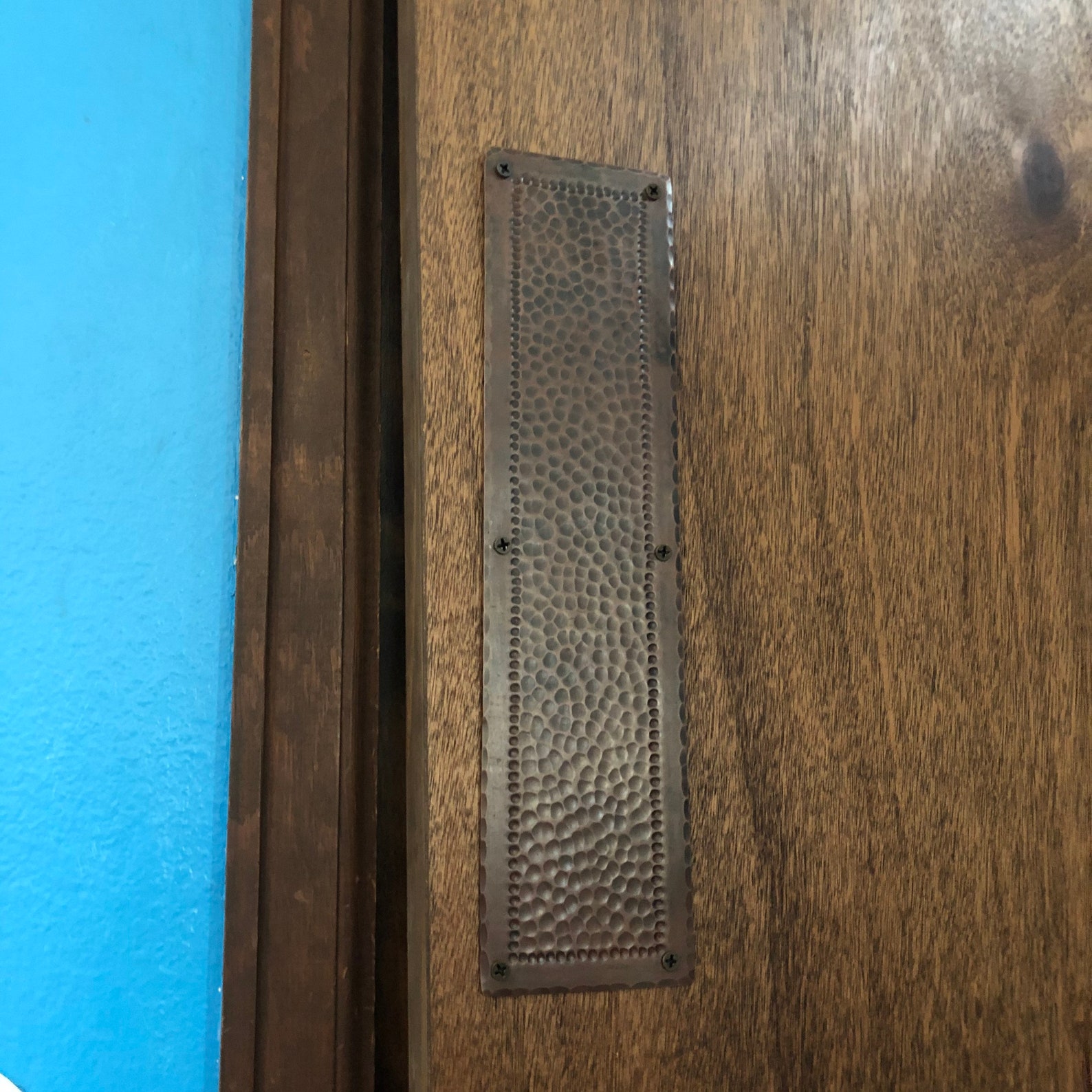 Hammered Copper Door Push Plate With Brown Patina Etsy