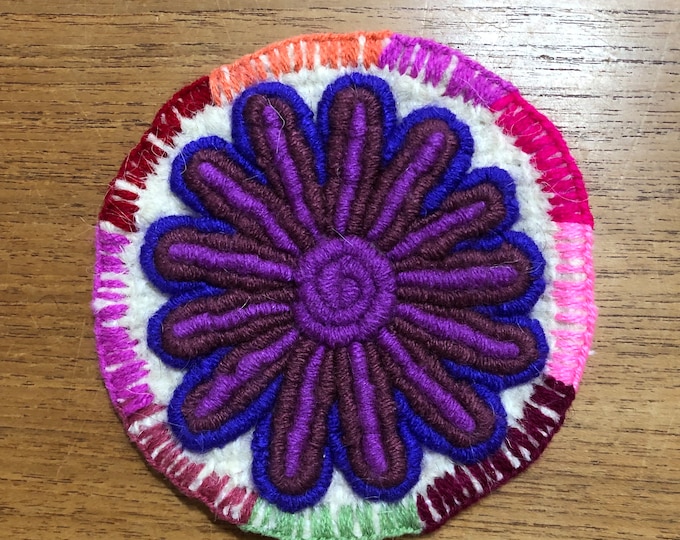 Hand Embroidered Drink Coaster from San Cristobal de las Casas, Chiapas, Mexico (4.5” diameter)
