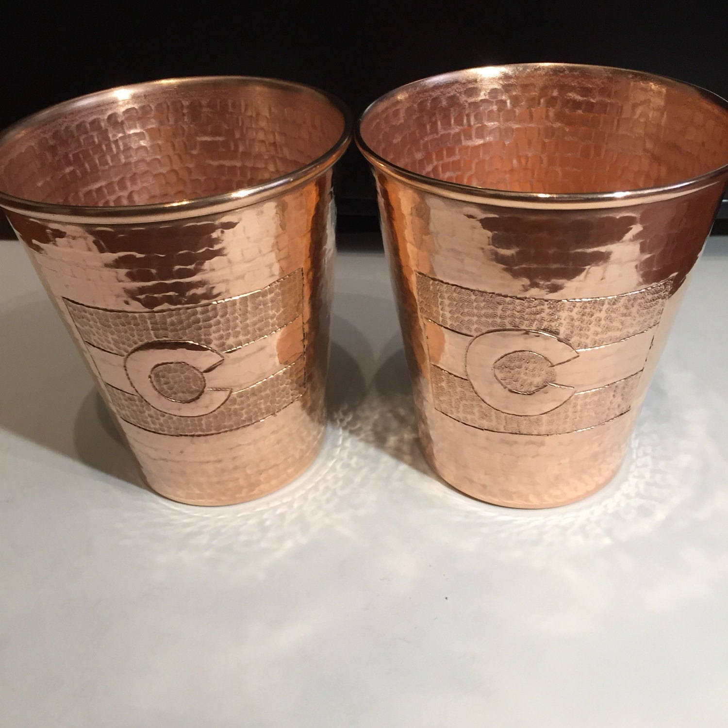 2pack 18 oz. Moscow Mule Hammered Copper Tumblers w/ Colorado Flag
