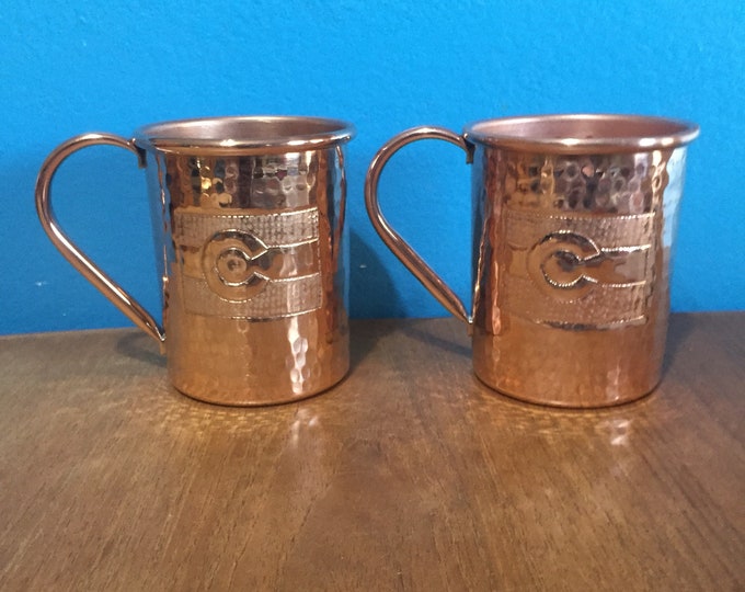 2-pack of 16oz Moscow Mule Copper Mugs, hammered w/ Colorado Flag engraving