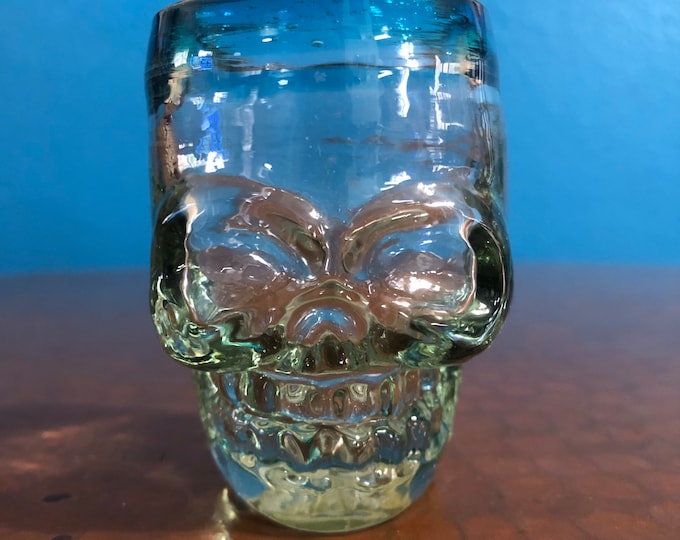 Hand Blown Skull Shaped Shot Glass (2oz) - Turquoise Rim