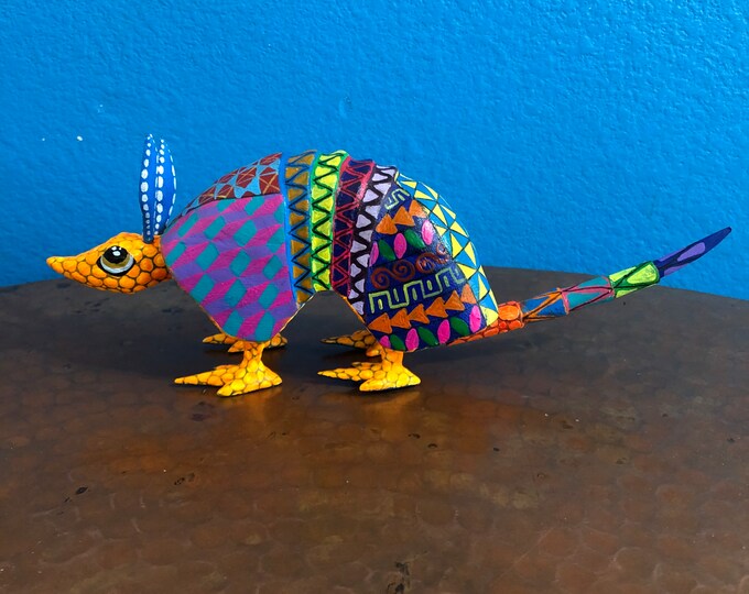 Alebrije Armadillo Wood Carving by Esperanza Martinez from Oaxaca, Mexico.