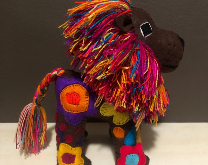 Hand Sewn Wool Stuffed Animal Lion Plush Toy