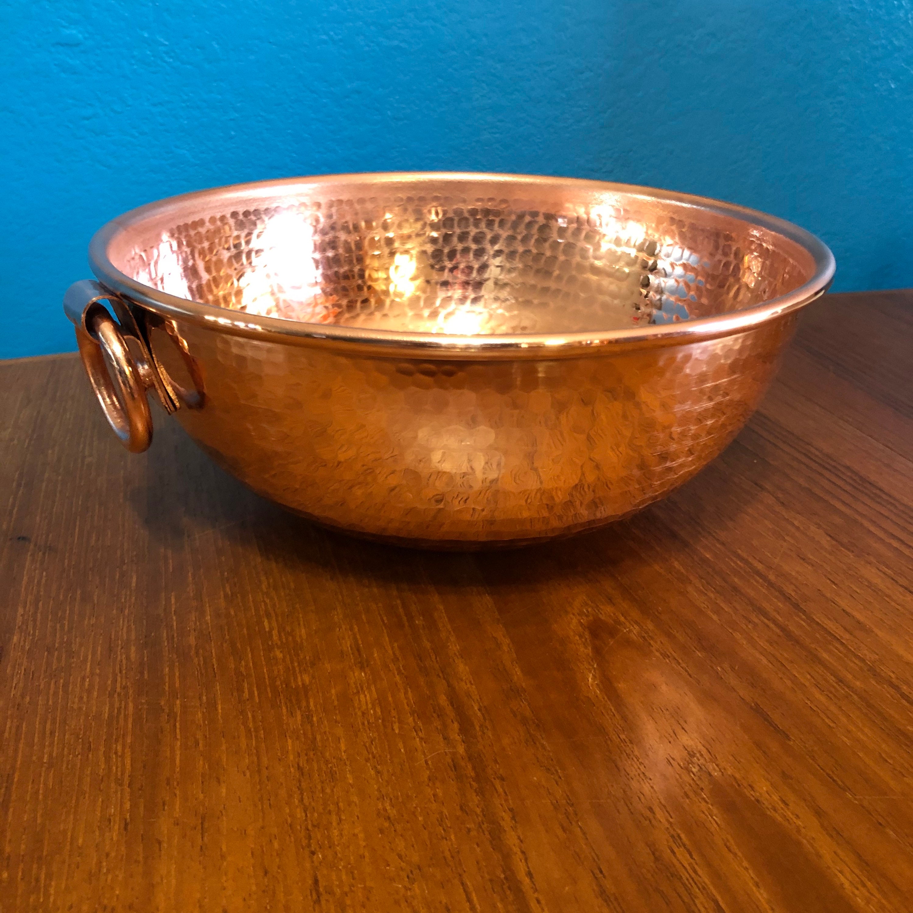 Vintage 10 inch Hand Rolled Heavy Gauge Copper Mixing Bowl Brass