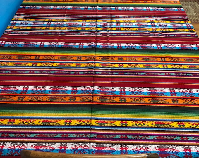 Woven Cotton Tablecloth / Bed Throw from Otavalo, Ecuador- 64” x 60”