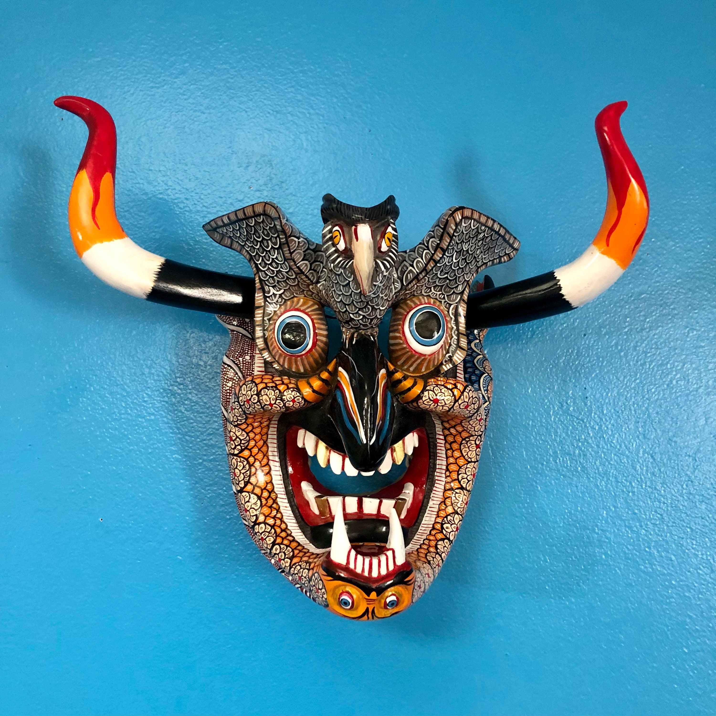 Large Mexican Decorative Indigenous Diablo Wall Mask.