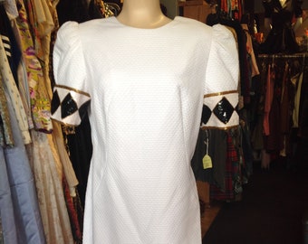 Vintage Julie Duroche white sequin Checkered Dress