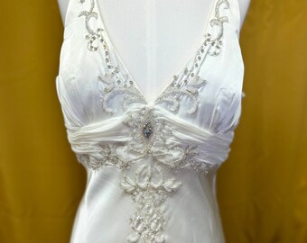 Vintage Eureka white gown with rhinestone and bead details