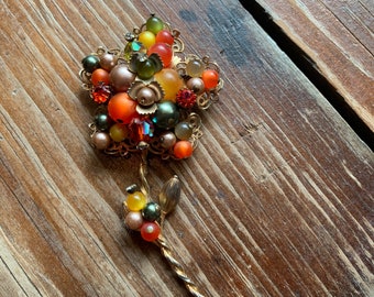 Vintage Beaded Flower Brooch