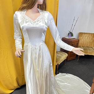 1940s satin ivory wedding gown