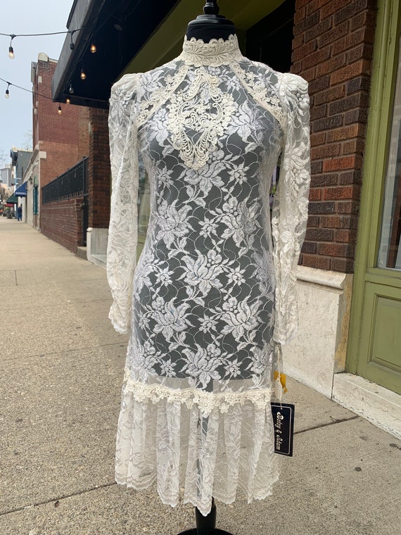 1990s Vintage white lace dress