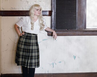 Vintage wool plaid skirt and sash