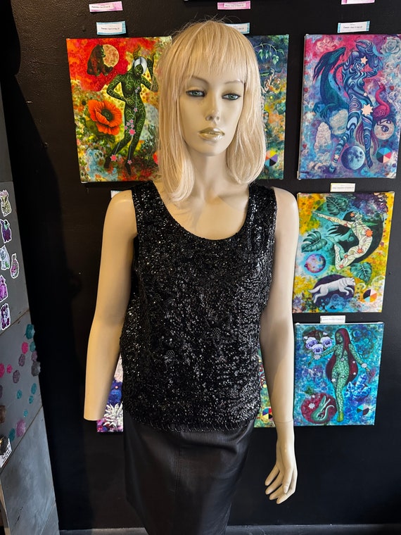 1960s Black Sequin Tank Top - image 2