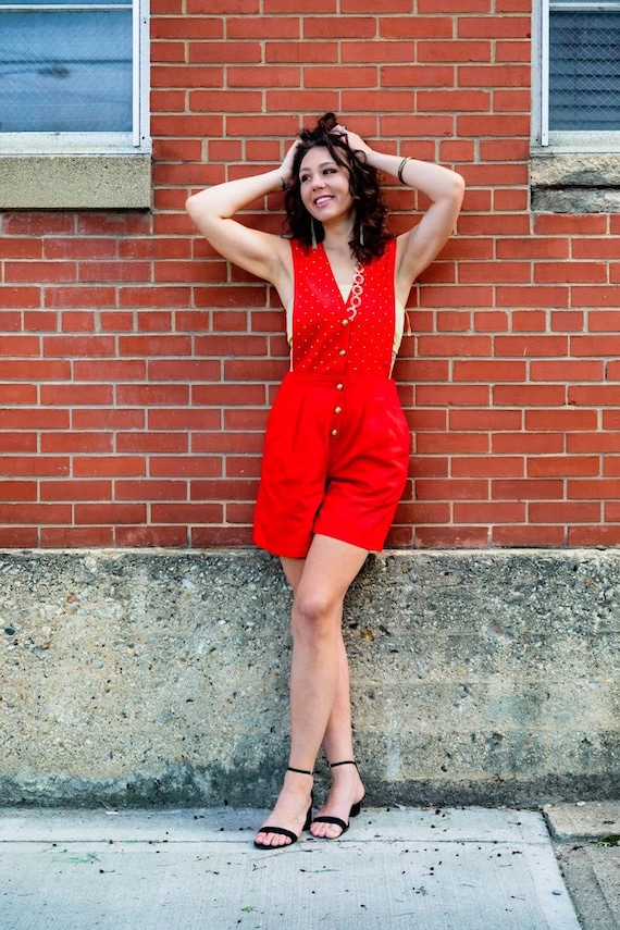 1980's vintage red and gold cachet romper - image 2