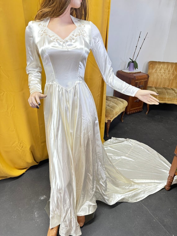 1940s satin ivory wedding gown