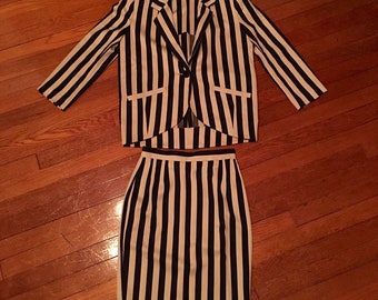 Salvatore ferragamo black and white striped suit