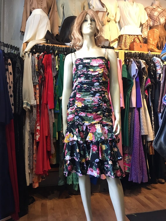 1980s Vintage Night Way floral dress