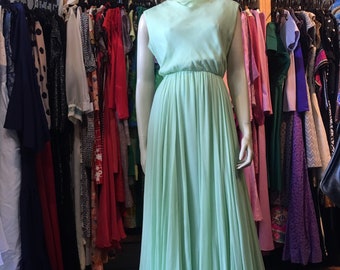 1960s chiffon full length dress mint green