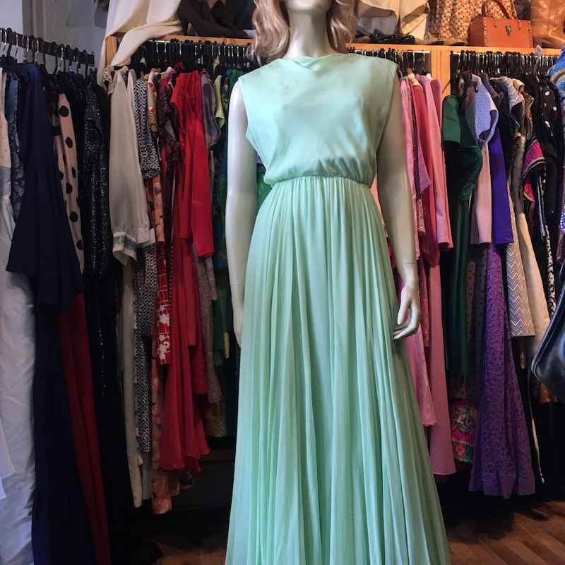 One-Shoulder Chiffon Long Dresses with Belt Mint Green